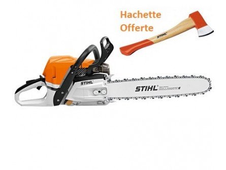 TRONÇONNEUSE STIHL MS 400 C-M AVEC 2 CHAINES D’ORIGINE + HACHETTE DE BUCHERON